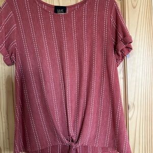W5 Women's Rust Striped Short Sleeve Top with Tie